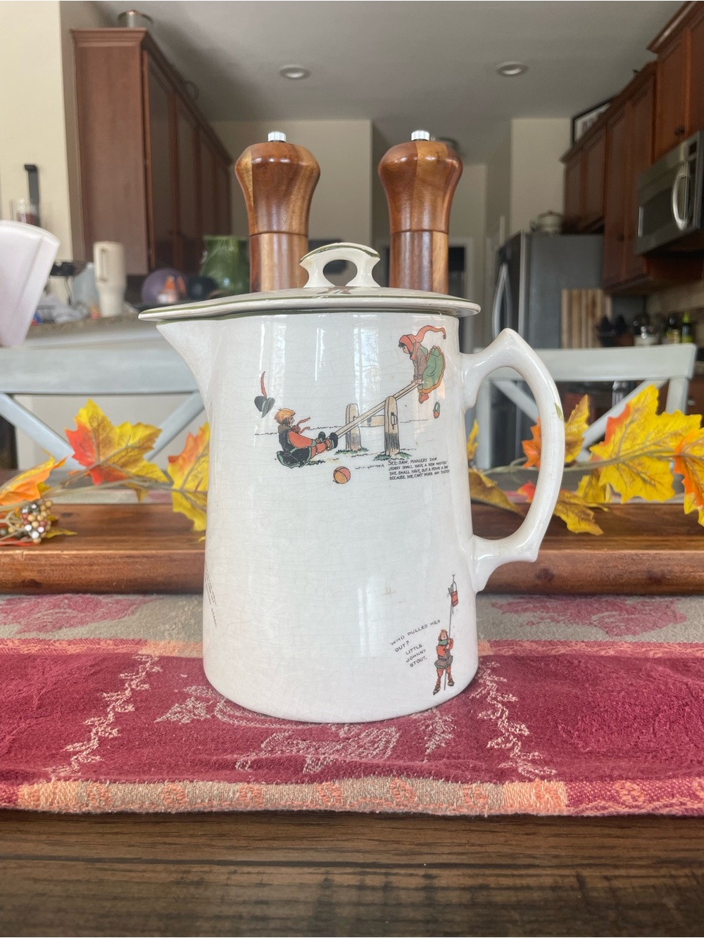 Antique 1917 Vitreous Edwin M. Knowles Nursery Rhyme Lidded Pitcher